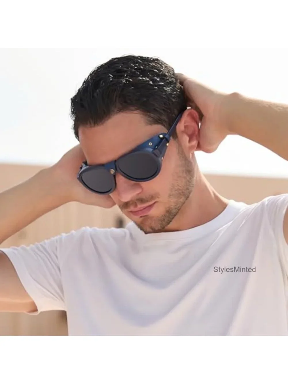 Retro Steampunk Polarized Sunglasses Leather Side Shield Gothic Eyewear